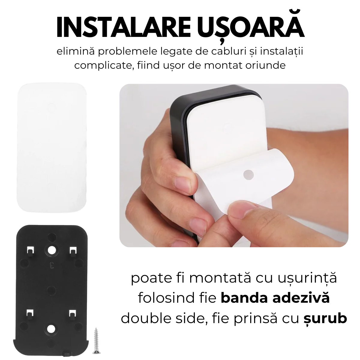 Sonerie Video Inteligenta, Fara Fir Wireless, Comunicare bidirectionala, Control de la distanta prin Aplicatie, Sonerie interior, Baterie Reincarcabila, 75°, Night Vision, easyCTRL®