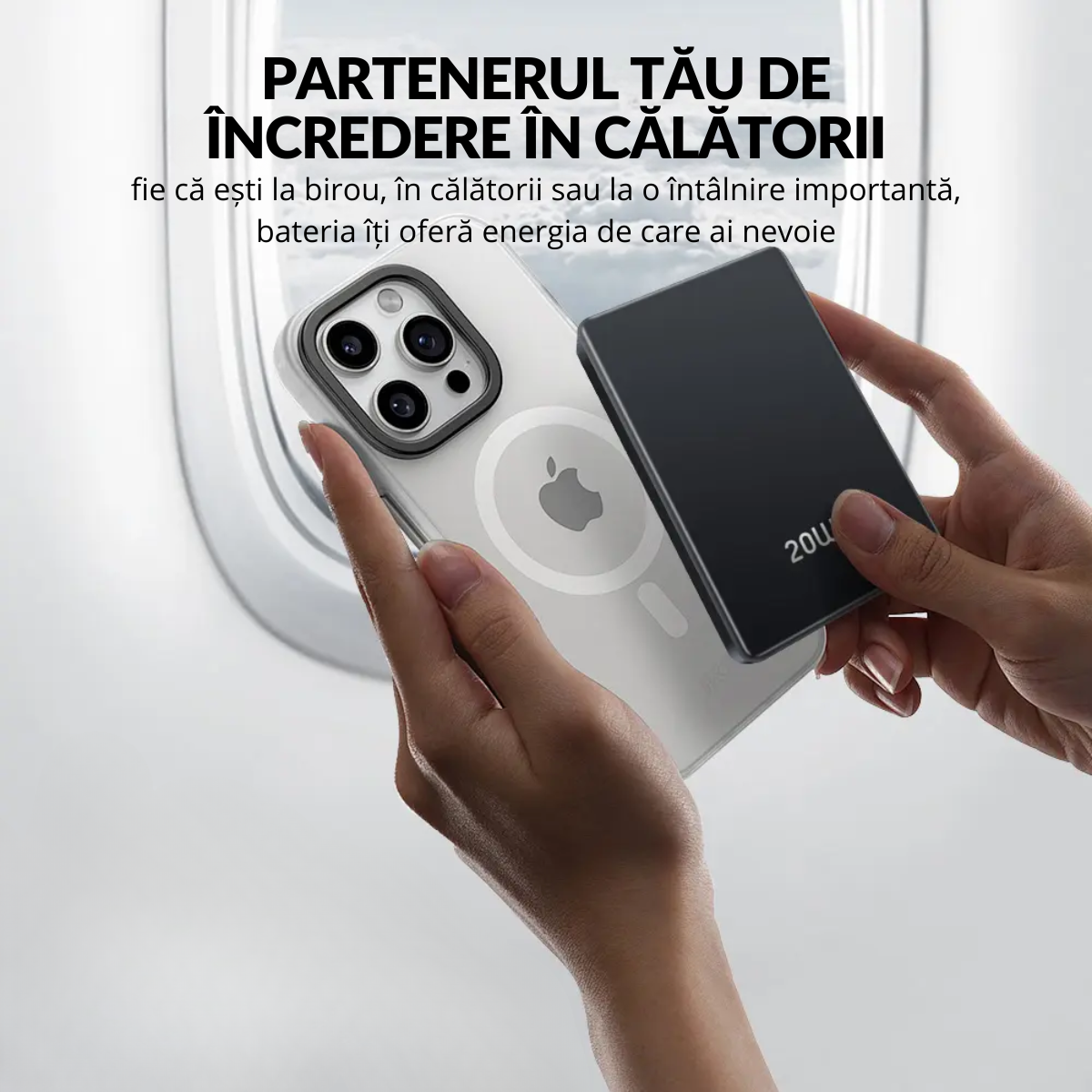 Baterie Externa Wireless, 10000mAh, Portabila, Compatibila Magsafe iPhone 16/15/14/13/12/Pro/Mini/Pro Max si Android, Incarcare Rapida Magnetica 15W, Prin Cablu Type-C 20W, easyCTRL®