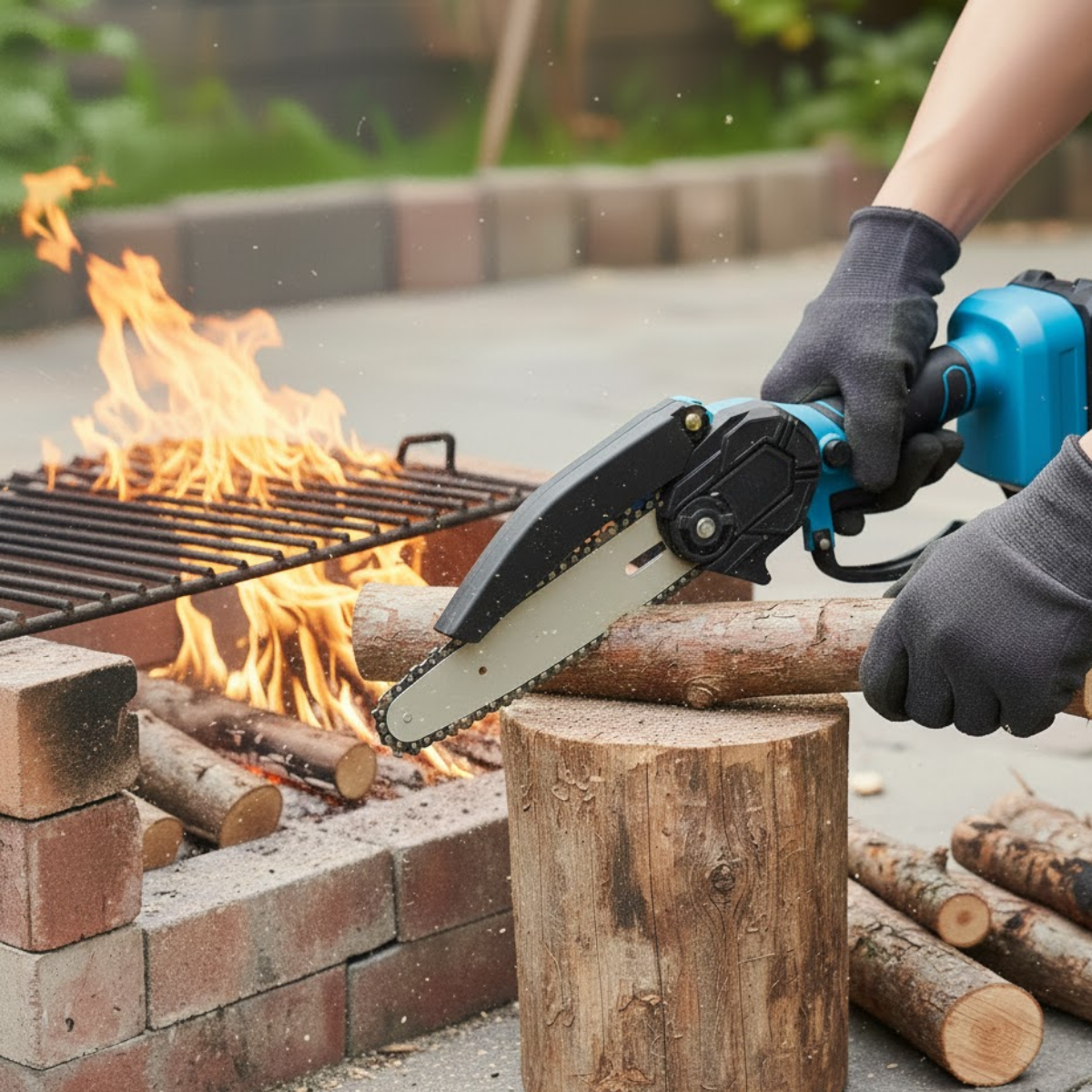 Mini Drujba Electrica Portabila, Fierastrau, 2 Acumulatori, 2 Lanturi, Buton de siguranta, Aparatoare mobila