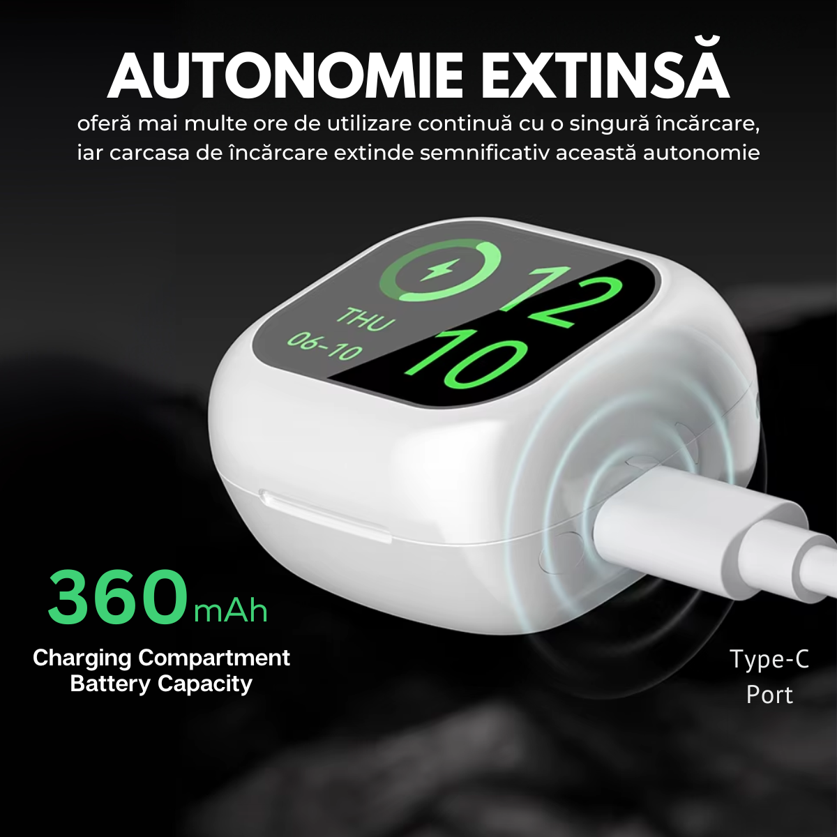 Casti cu Traducator pentru Conversatii in timp real, 144 Limbi, Traducere Foto, Carcasa incarcare cu Touch Screen, Bluetooth 5.4, Control tactil, T7, Negru, easyCTRL®
