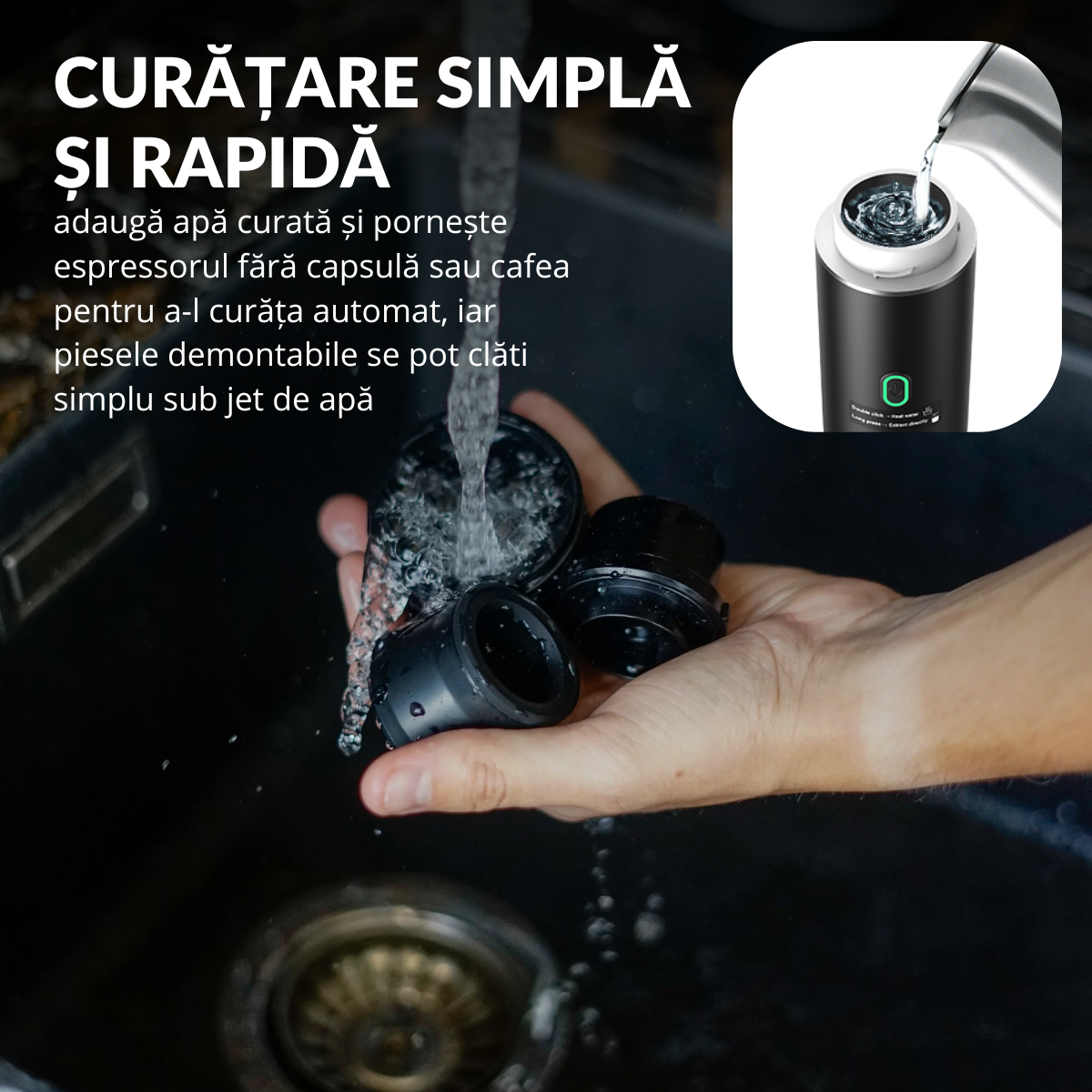Espressor Portabil 3 in 1, Capsule Nespresso, Nescafe Dolce Gusto, Cafea macinata, 20 bar, 72W, Baterie 7500mAh,  easyCTRL®