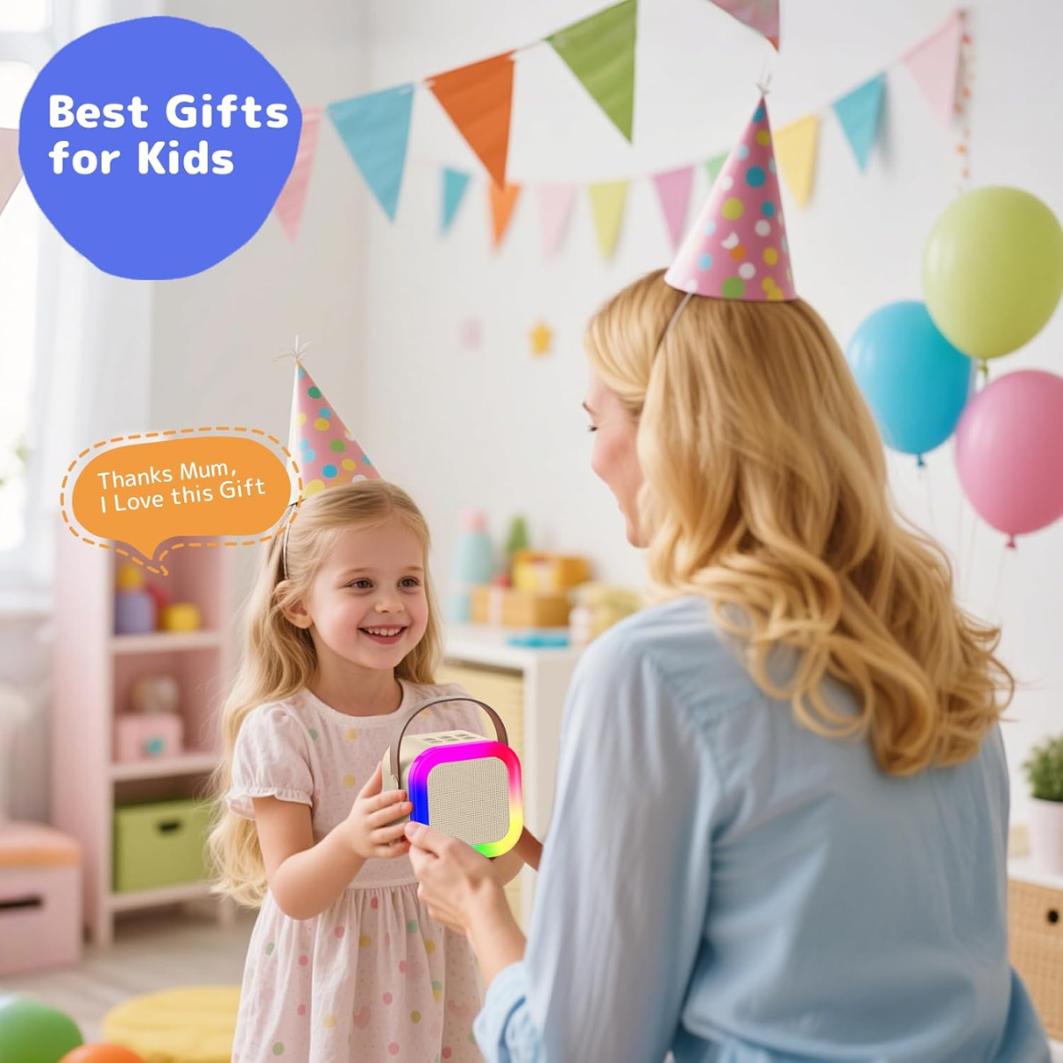 Set Karaoke cu Boxa Bluetooth si 2 Microfoane Wireless, Lumini LED RGB Dinamice, Incarcare Type-C, Port AUX, Slot Card TF, Crem, easyCTRL®