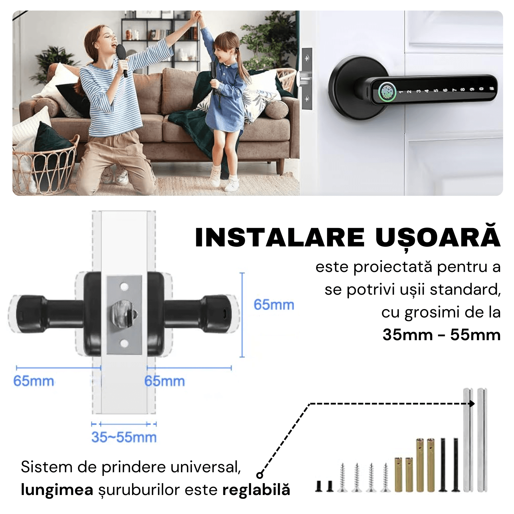 Yala Smart Lock, Tuya App Access, Ujjlenyomat, Kártya, Ideiglenes és állandó jelszavak, Kulcs, easyCTRL®