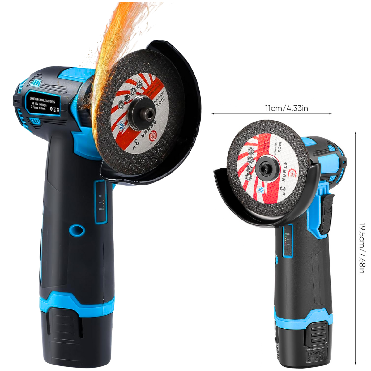 Mini Flex si Polizor Cu Baterie, 2 Acumulatori 36V, 19500 rpm, 2 discuri 76mm, Albastru/Negru