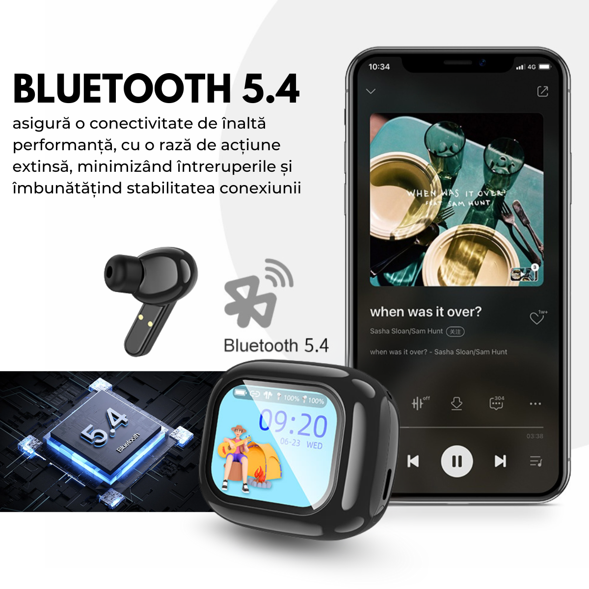 Casti cu Traducator pentru Conversatii in timp real, 144 Limbi, Traducere Foto, Carcasa incarcare cu Touch Screen, Bluetooth 5.4, Control tactil, T7, Negru, easyCTRL®
