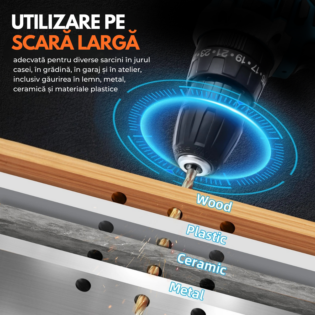 Masina de gaurit si insurubat, Bormasina cu percutie, Cutie cu 25 accesorii, 2 Acumulatori 48V, 2 trepte 350/1350 RPM, Cuplu 32 Nm, Mandrina 10mm