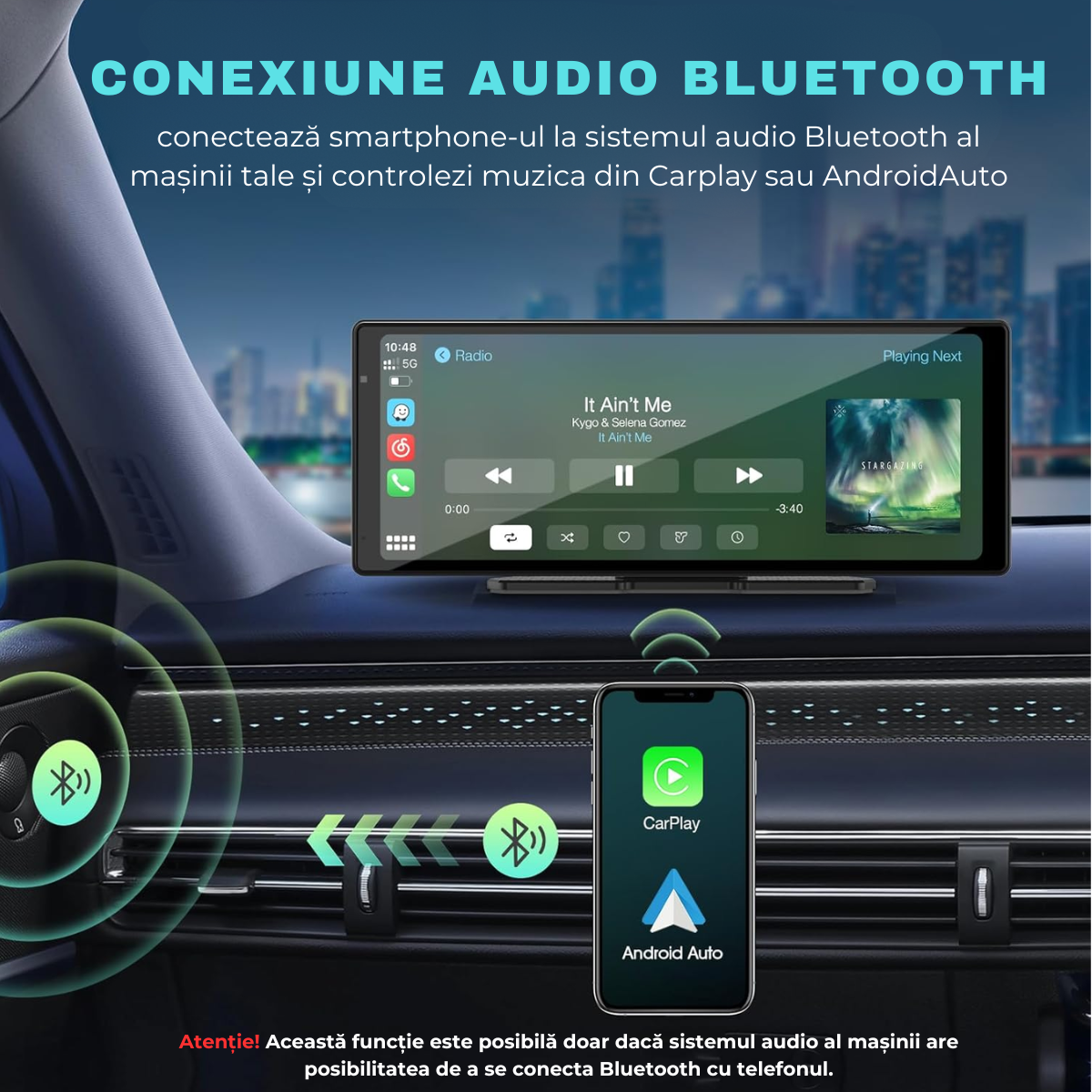 Autós navigáció Android / Apple CarPlay, Multimédia, Univerzális, Állítható elülső kamera 4K, Érintőképernyő 10,26", tolatókamera, Mirrorcast, BT, FM, AUX, Osztott képernyő, easyCTRL®