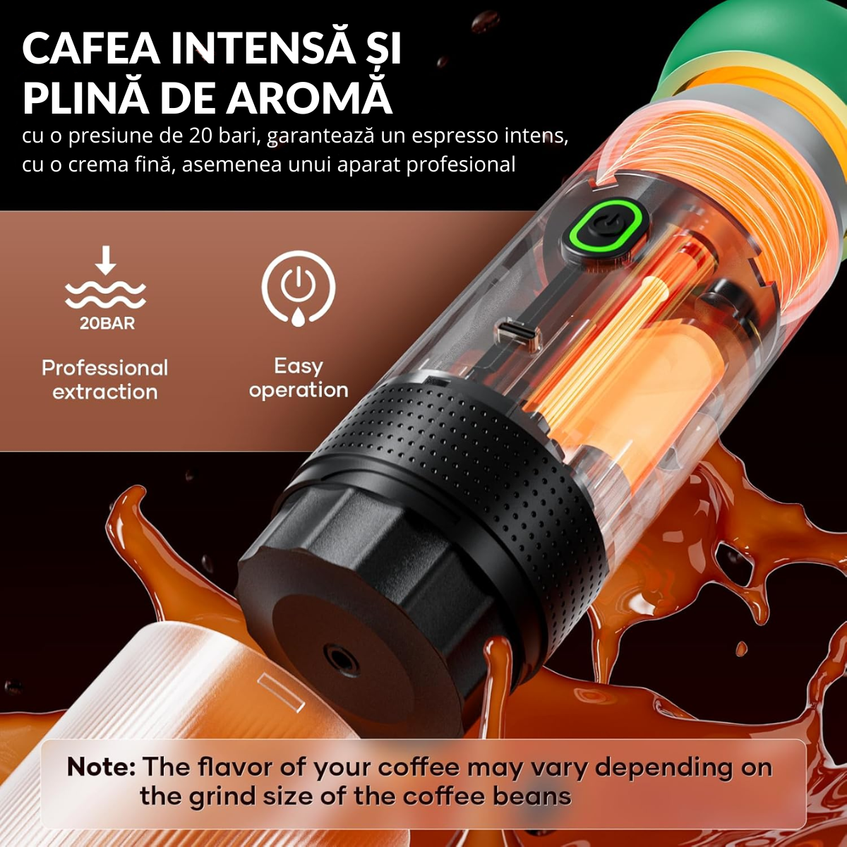 Espressor Portabil 3 in 1, Capsule Nespresso, Nescafe Dolce Gusto, Cafea macinata, 20 bar, 72W, Baterie 7500mAh, Verde, easyCTRL®