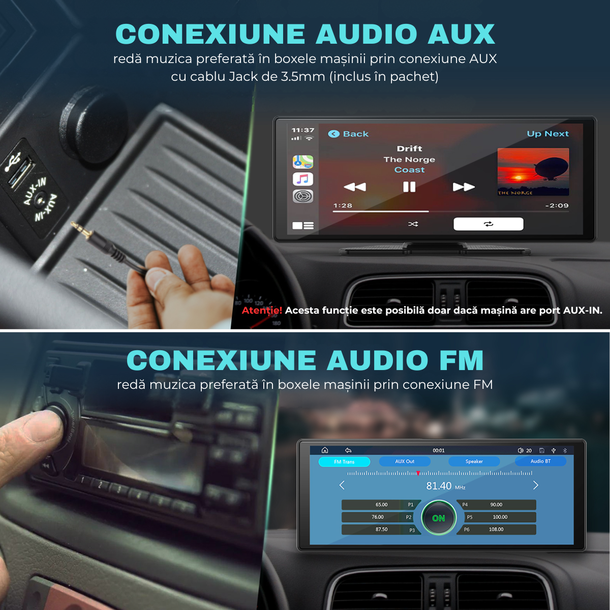 Autós navigáció Android / Apple CarPlay, Multimédia, Univerzális, Állítható elülső kamera 4K, Érintőképernyő 10,26", tolatókamera, Mirrorcast, BT, FM, AUX, Osztott képernyő, easyCTRL®