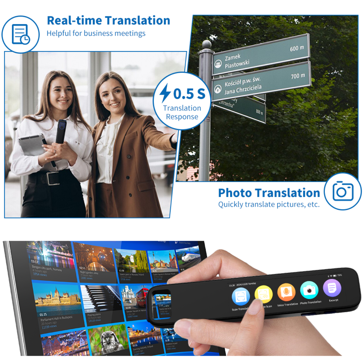 Traducator Inteligent cu ChatGPT, Wi-Fi, Bluetooth, 134+ Limbi, 8GB, Traducere vocala, Camera Foto, Scanare OCR, Reportofon, Dictionar, Calculator, GP1, easyCTRL®