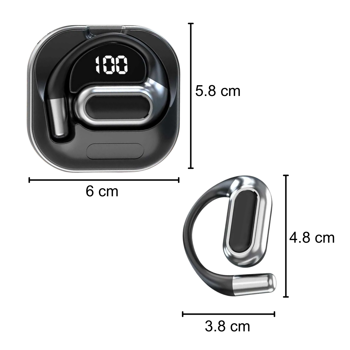 Fejhallgató fordítóval valós idejű beszélgetésekhez, nyitott fül, 144 nyelv, fényképfordítás, Bluetooth 5.4, érintésvezérlés, töltőtok, V80, fekete