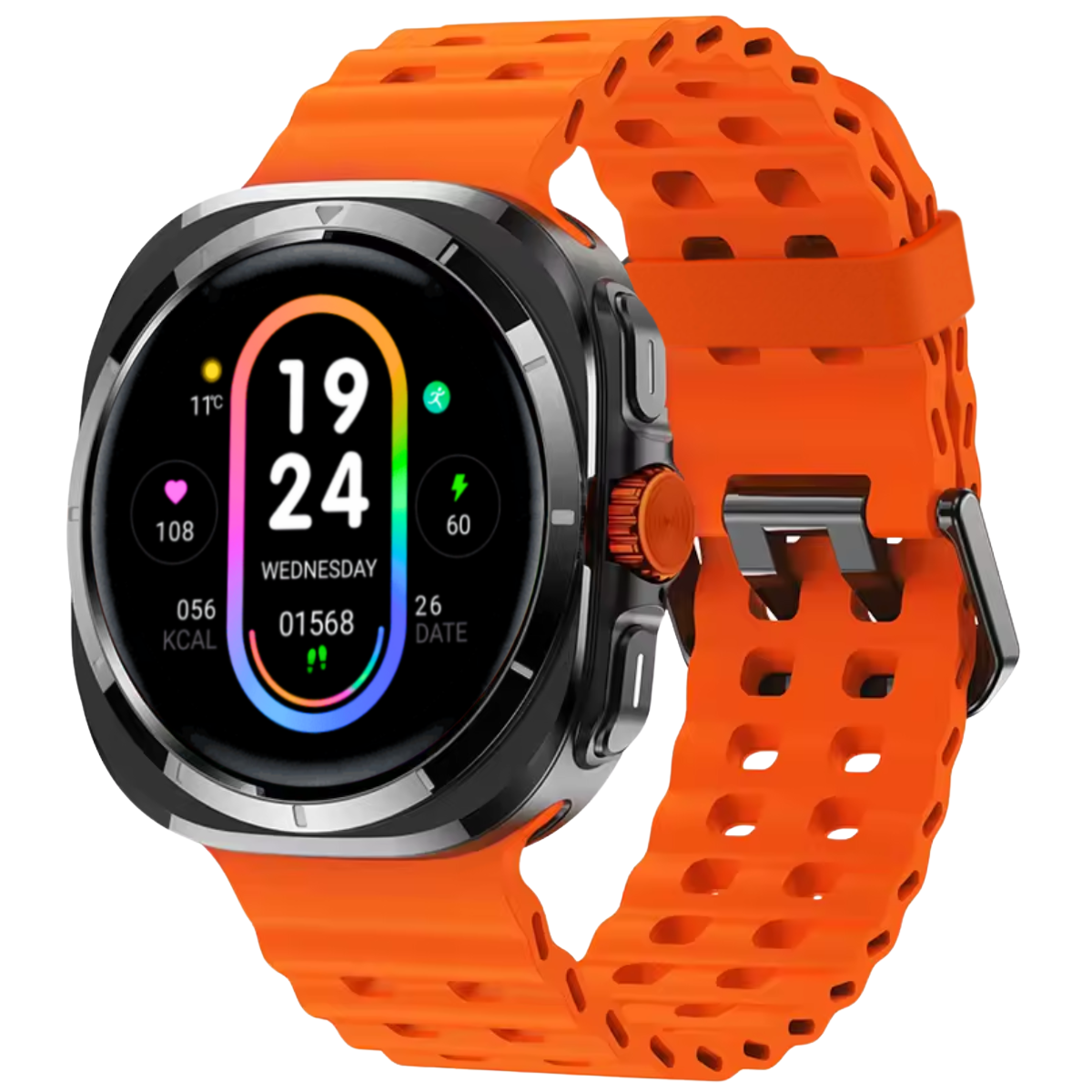 Ceas smartwatch de barbati, Ecran Tactil LCD 1.52", Apel Bluetooth, Multi Sport, Monitorizare Sanatate, Portocaliu, easyCTRL®