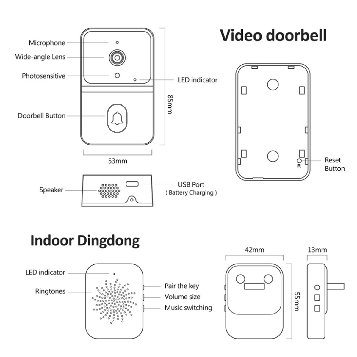 Sonerie Video Inteligenta, Fara Fir Wireless, Comunicare bidirectionala, Control de la distanta prin Aplicatie, Sonerie interior, Baterie Reincarcabila, 75°, Night Vision, easyCTRL®