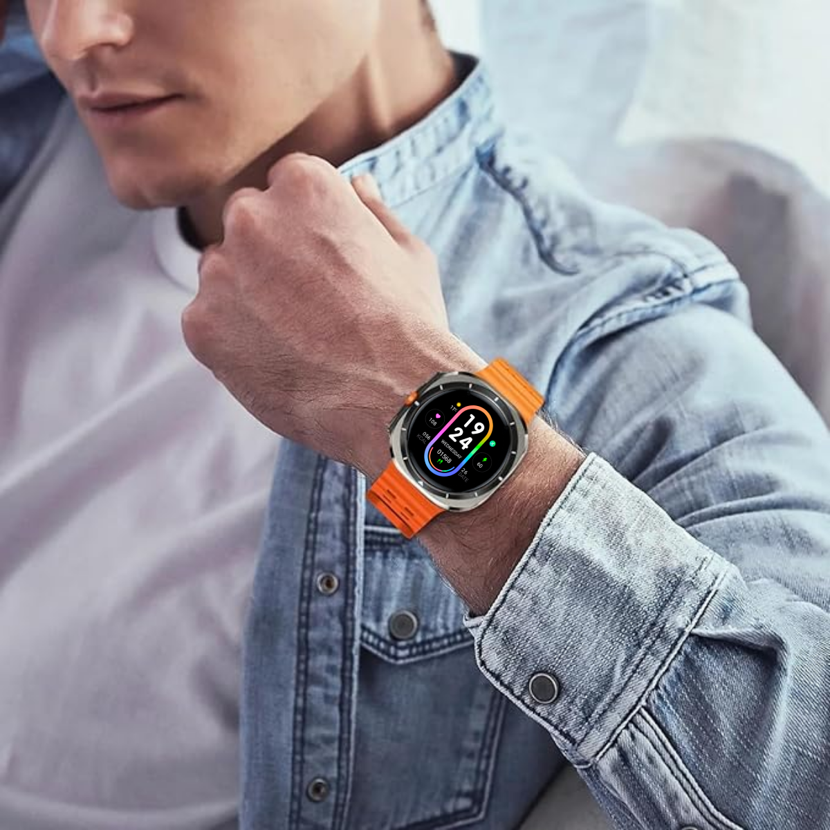 Ceas smartwatch de barbati, Ecran Tactil LCD 1.52", Apel Bluetooth, Multi Sport, Monitorizare Sanatate, Portocaliu, easyCTRL®