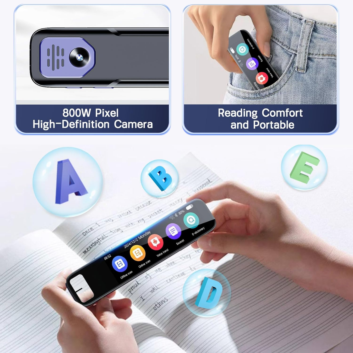Traducator Inteligent cu ChatGPT, Wi-Fi, Bluetooth, 134+ Limbi, 8GB, Traducere vocala, Camera Foto, Scanare OCR, Reportofon, Dictionar, Calculator, GP1, easyCTRL®