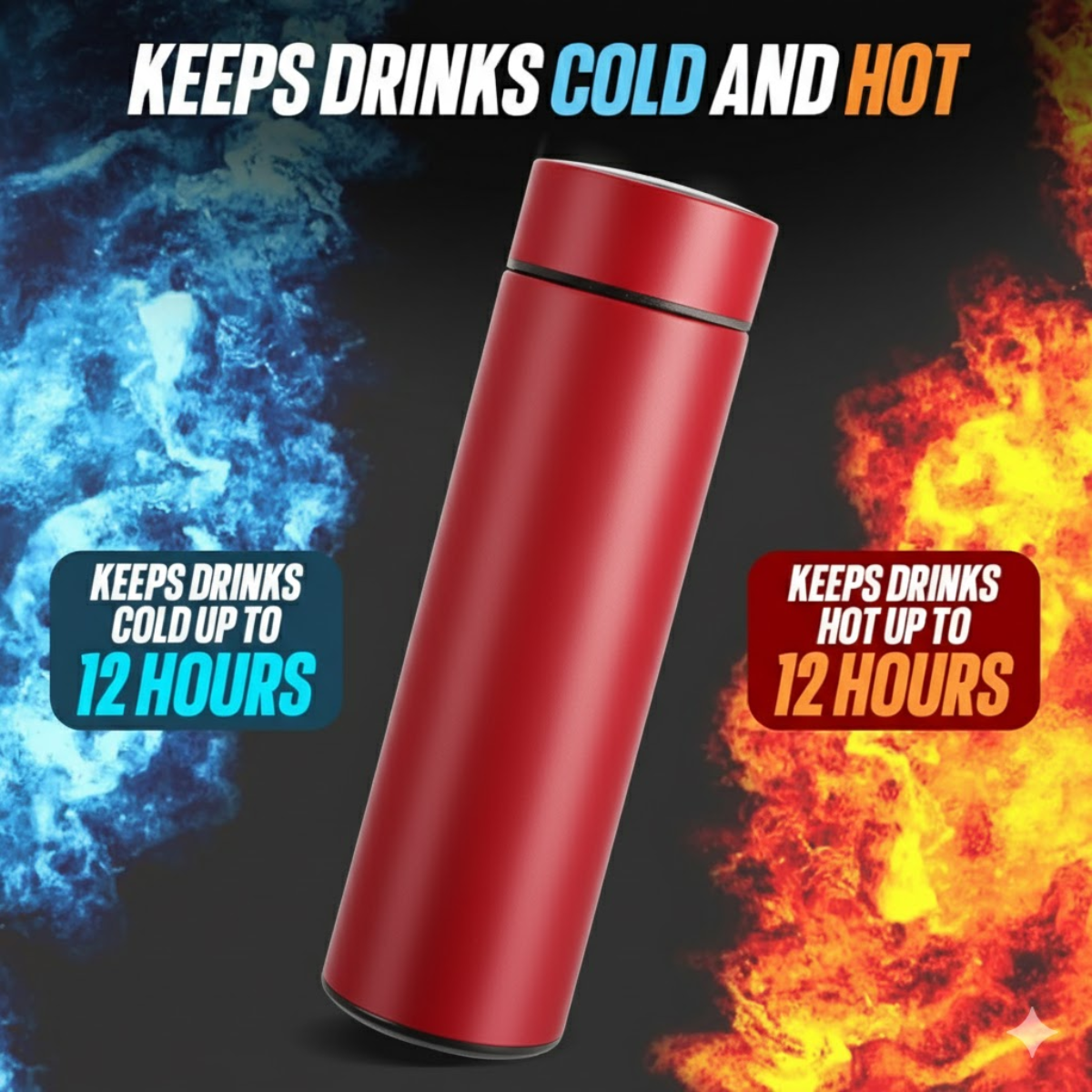 Termos Inteligent cu Afisaj LED Temperatura, Senzor Touchscreen, Infuzor de ceai, 500ml, Otel Inoxidabil, Rosu, easyCTRL®