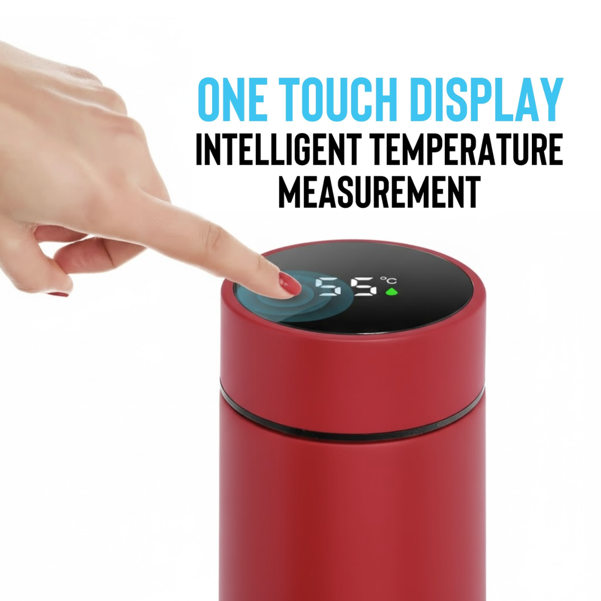 Termos Inteligent cu Afisaj LED Temperatura, Senzor Touchscreen, Infuzor de ceai, 500ml, Otel Inoxidabil, Rosu, easyCTRL®