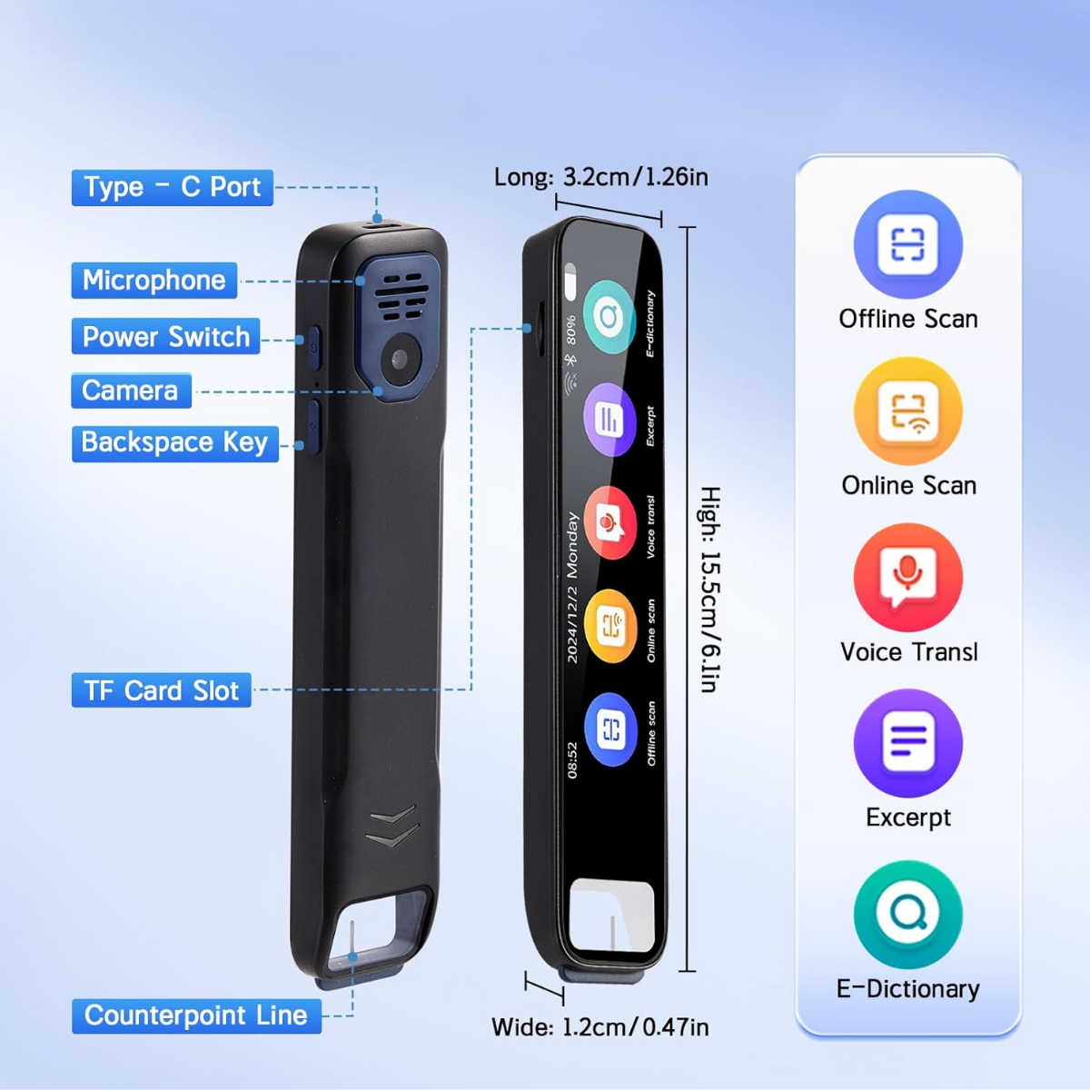 Traducator Inteligent cu ChatGPT, Wi-Fi, Bluetooth, 134+ Limbi, 8GB, Traducere vocala, Camera Foto, Scanare OCR, Reportofon, Dictionar, Calculator, GP1, easyCTRL®