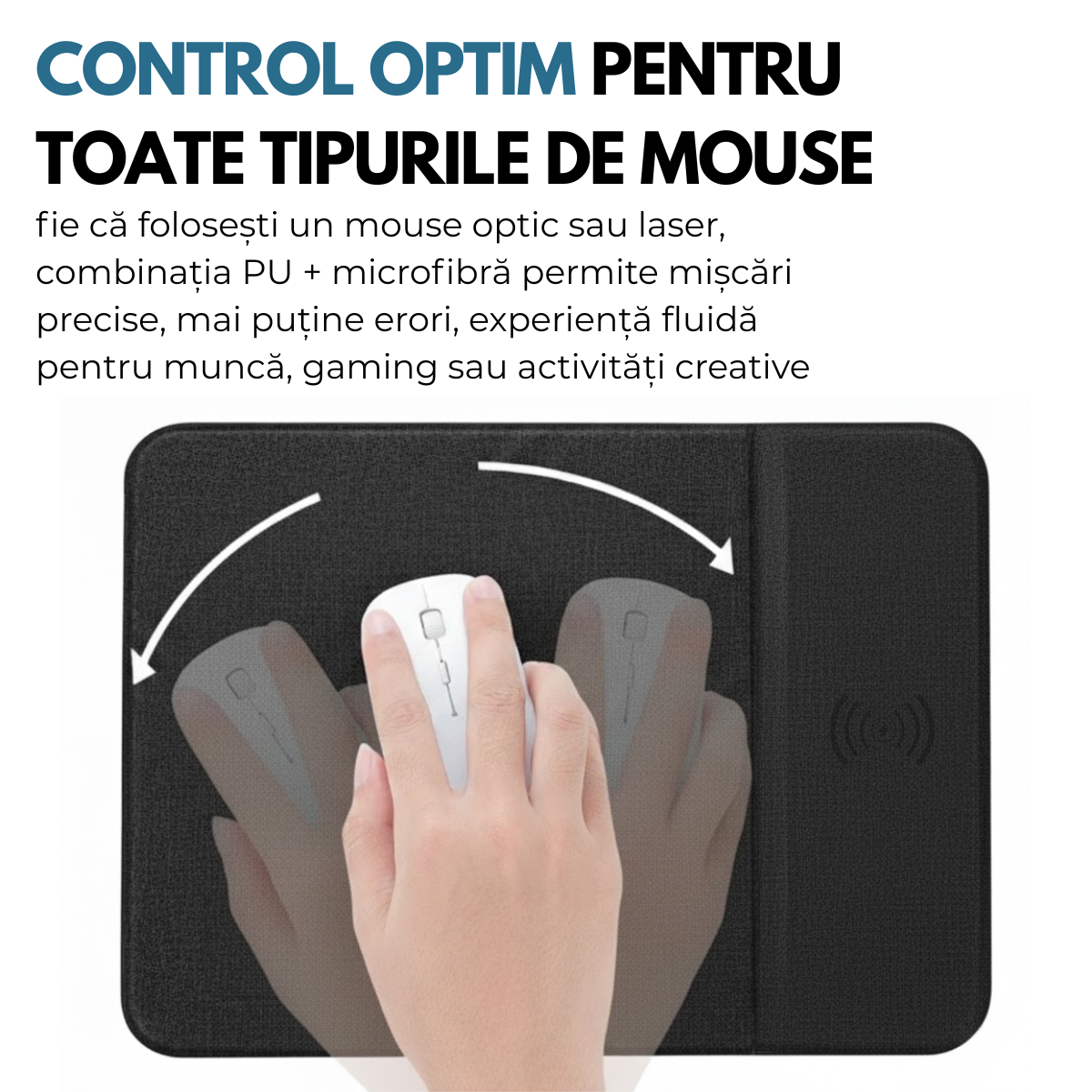 Mousepad cu Incarcator Wireless Pliabil, 2 in 1, 15W, Magsafe, Compatibil iPhone, Samsung, Huawei, Xiaomi, USB-C, Negru