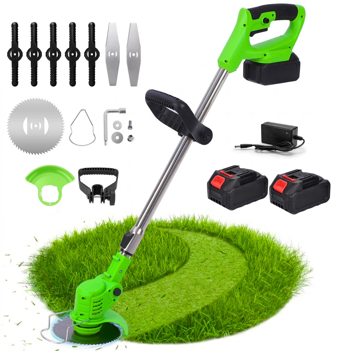Motocoasa Electrica, Pentru Tuns Gazon, Iarba si Buruieni, 2 Acumulatori, 3 Tipuri de Lame, Extensibila, 18000 RPM