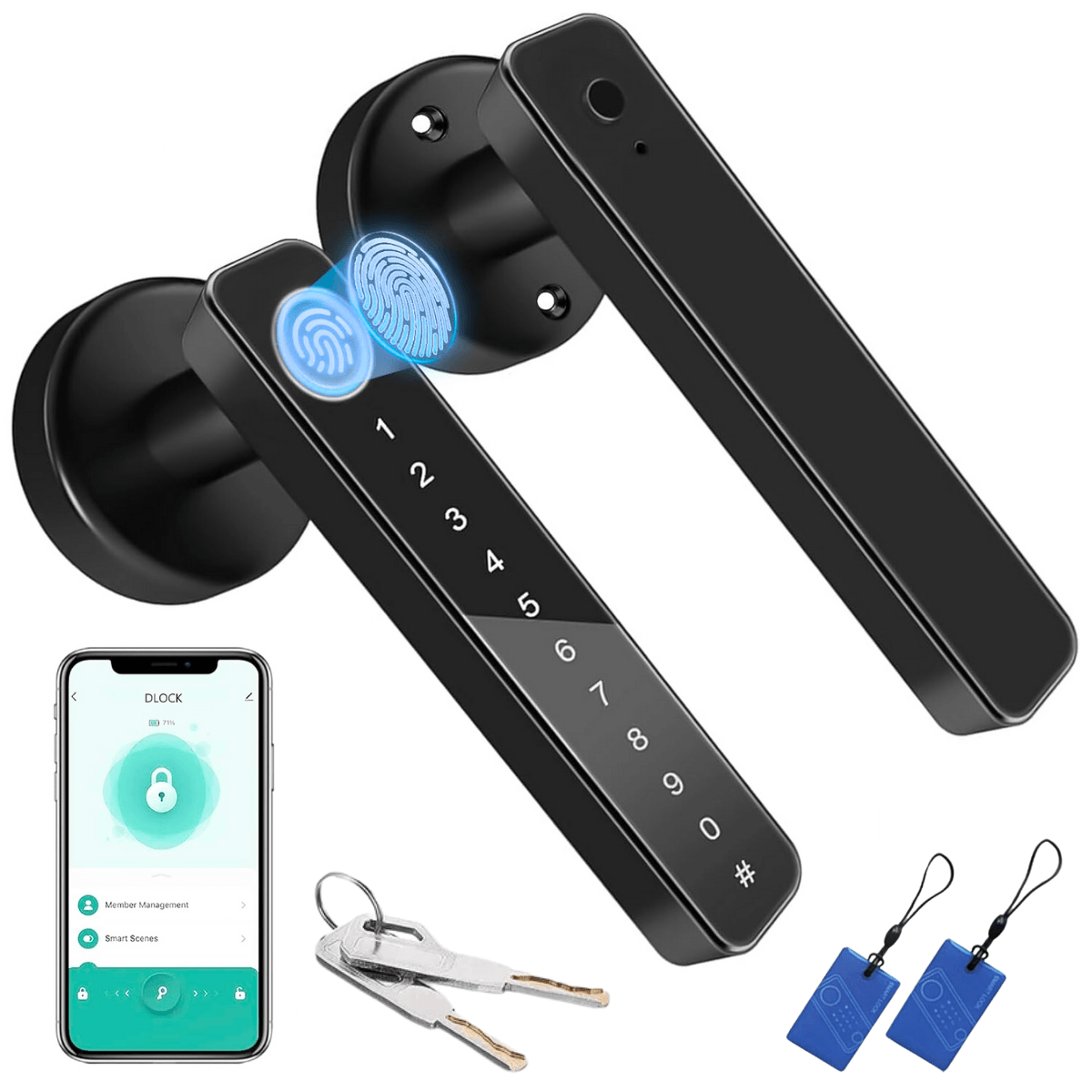 Yala Smart Lock, Tuya App Access, Ujjlenyomat, Kártya, Ideiglenes és állandó jelszavak, Kulcs, easyCTRL®