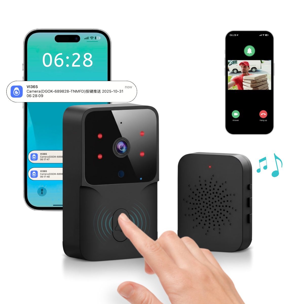 Sonerie Video Inteligenta, Fara Fir Wireless, Comunicare bidirectionala, Control de la distanta prin Aplicatie, Sonerie interior, Baterie Reincarcabila, 75°, Night Vision, easyCTRL®