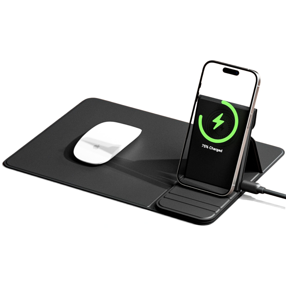 Mousepad cu Incarcator Wireless Pliabil, 2 in 1, 15W, Magsafe, Compatibil iPhone, Samsung, Huawei, Xiaomi, USB-C, Negru