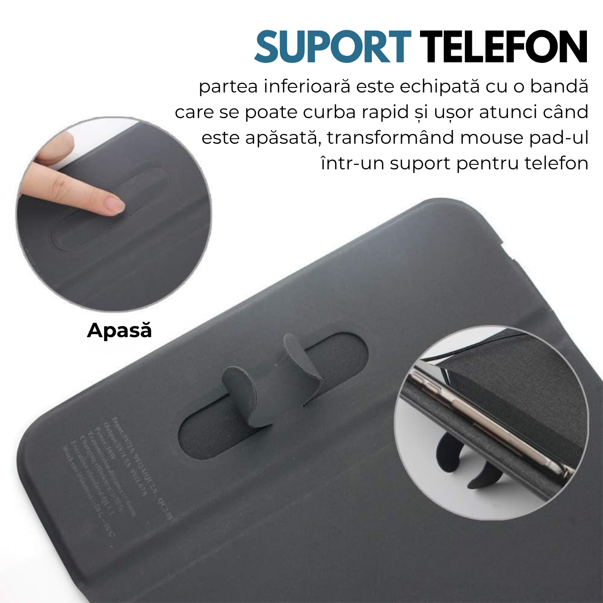 Mousepad cu Incarcator Wireless Pliabil, 2 in 1, 15W, Magsafe, Compatibil iPhone, Samsung, Huawei, Xiaomi, USB-C, Negru