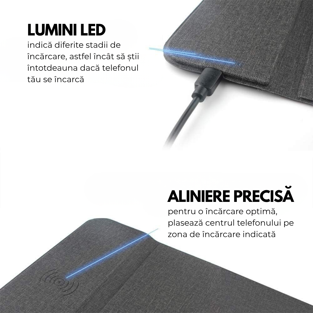Mousepad cu Incarcator Wireless Pliabil, 2 in 1, 15W, Magsafe, Compatibil iPhone, Samsung, Huawei, Xiaomi, USB-C, Negru