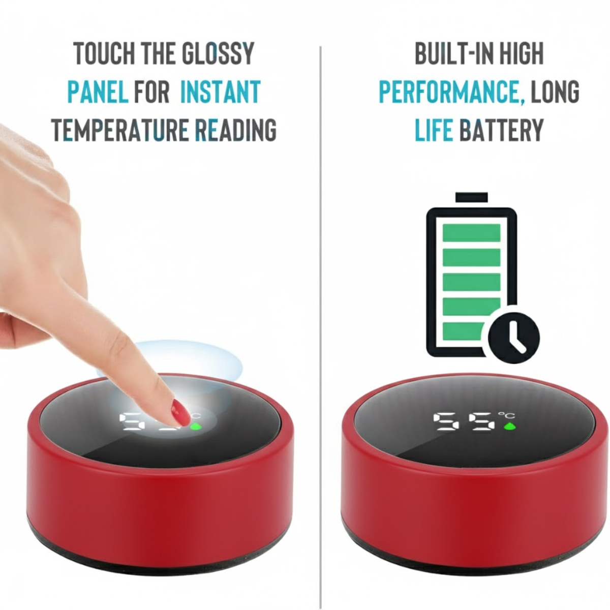 Termos Inteligent cu Afisaj LED Temperatura, Senzor Touchscreen, Infuzor de ceai, 500ml, Otel Inoxidabil, Rosu, easyCTRL®