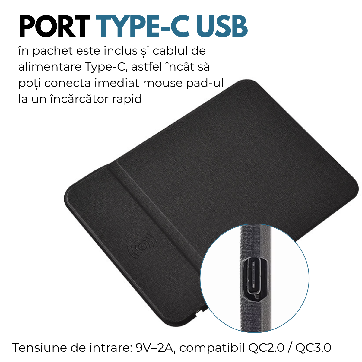 Mousepad cu Incarcator Wireless Pliabil, 2 in 1, 15W, Magsafe, Compatibil iPhone, Samsung, Huawei, Xiaomi, USB-C, Negru