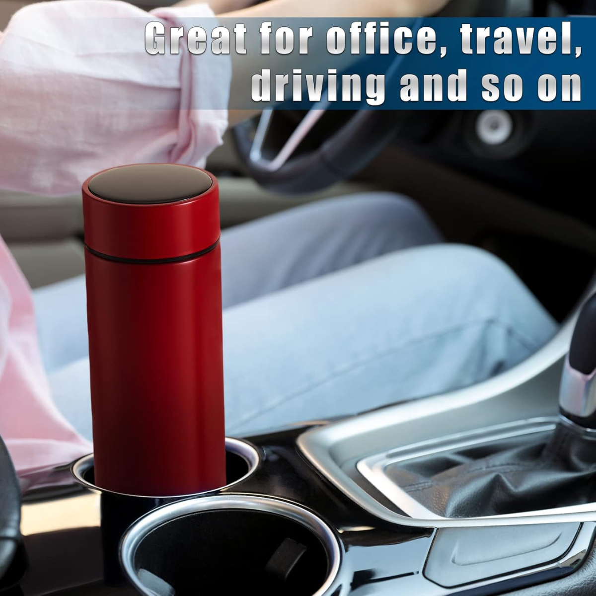 Termos Inteligent cu Afisaj LED Temperatura, Senzor Touchscreen, Infuzor de ceai, 500ml, Otel Inoxidabil, Rosu, easyCTRL®