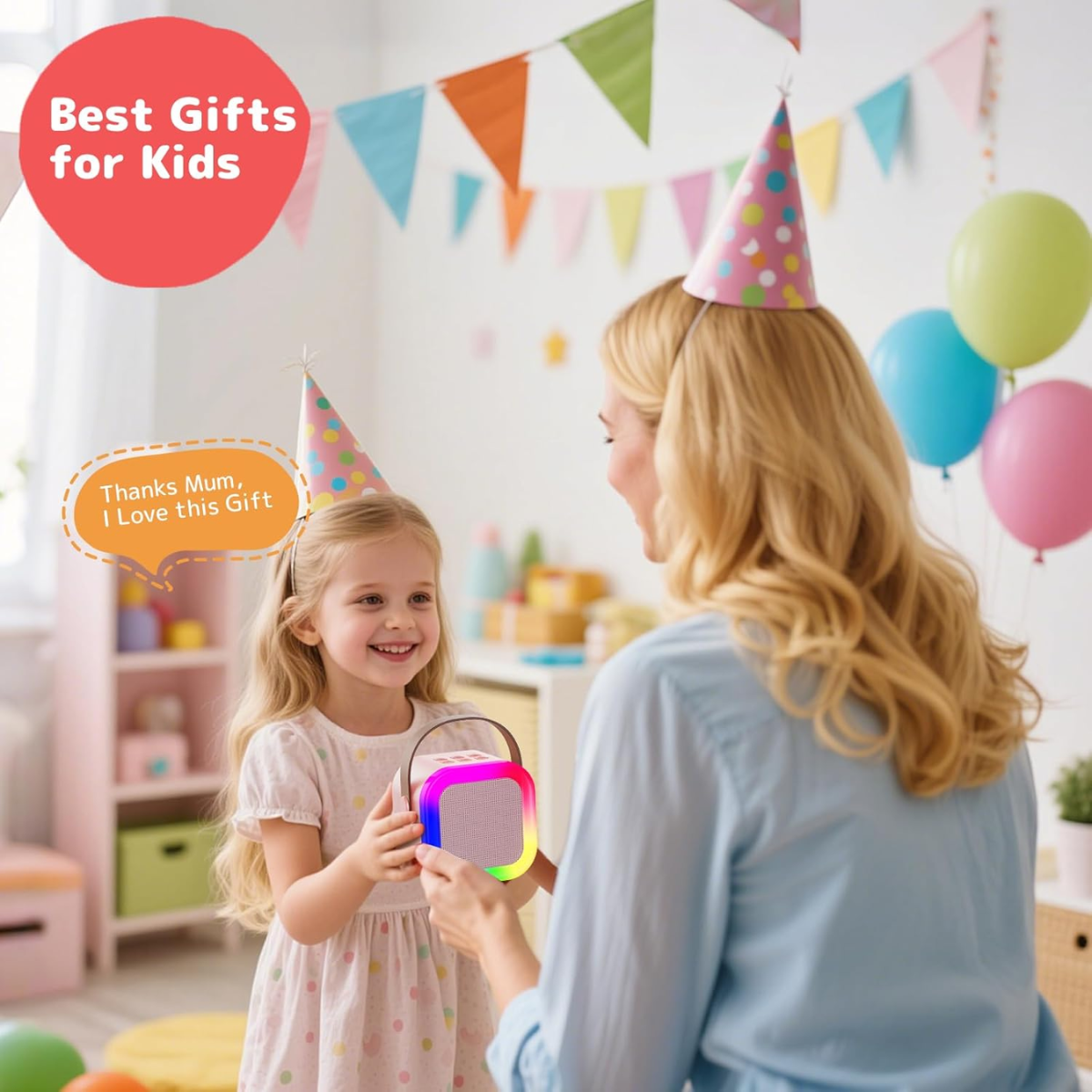 Set Karaoke cu Boxa Bluetooth si 2 Microfoane Wireless, Lumini LED RGB Dinamice, Incarcare Type-C, Port AUX, Slot Card TF, Roz, easyCTRL®