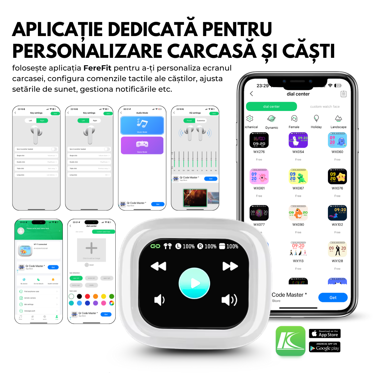 Casti cu Traducator pentru Conversatii in timp real, 144 Limbi, Traducere Foto, Carcasa incarcare cu Touch Screen, Bluetooth 5.4, Control tactil, T7, Alb, easyCTRL®