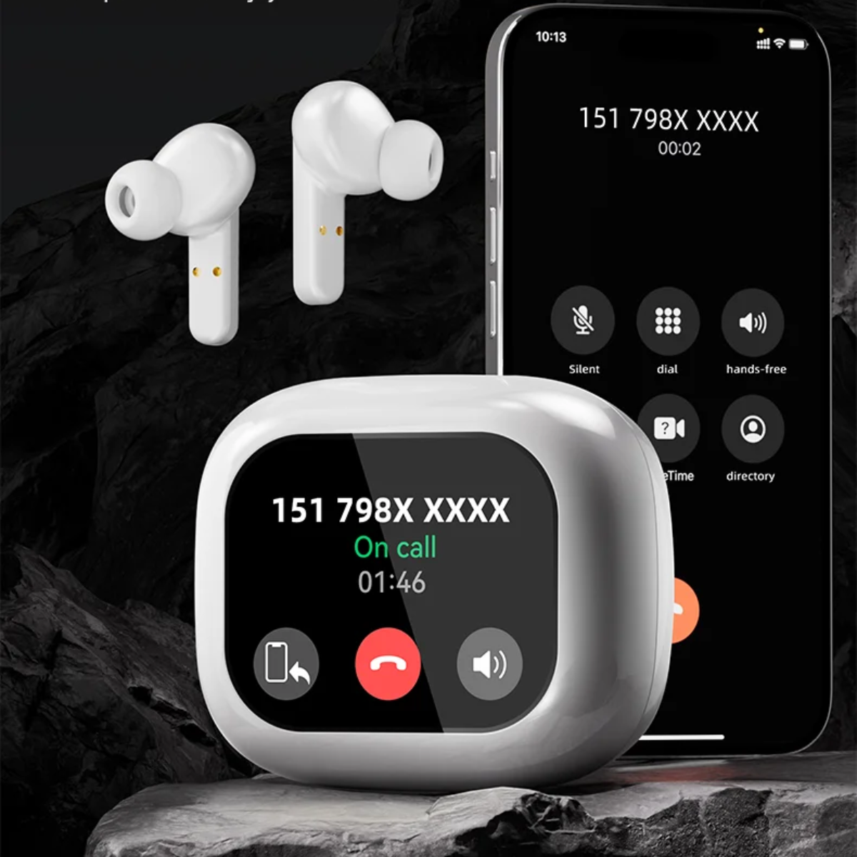 Casti cu Traducator pentru Conversatii in timp real, 144 Limbi, Traducere Foto, Carcasa incarcare cu Touch Screen, Bluetooth 5.4, Control tactil, T7, Alb, easyCTRL®