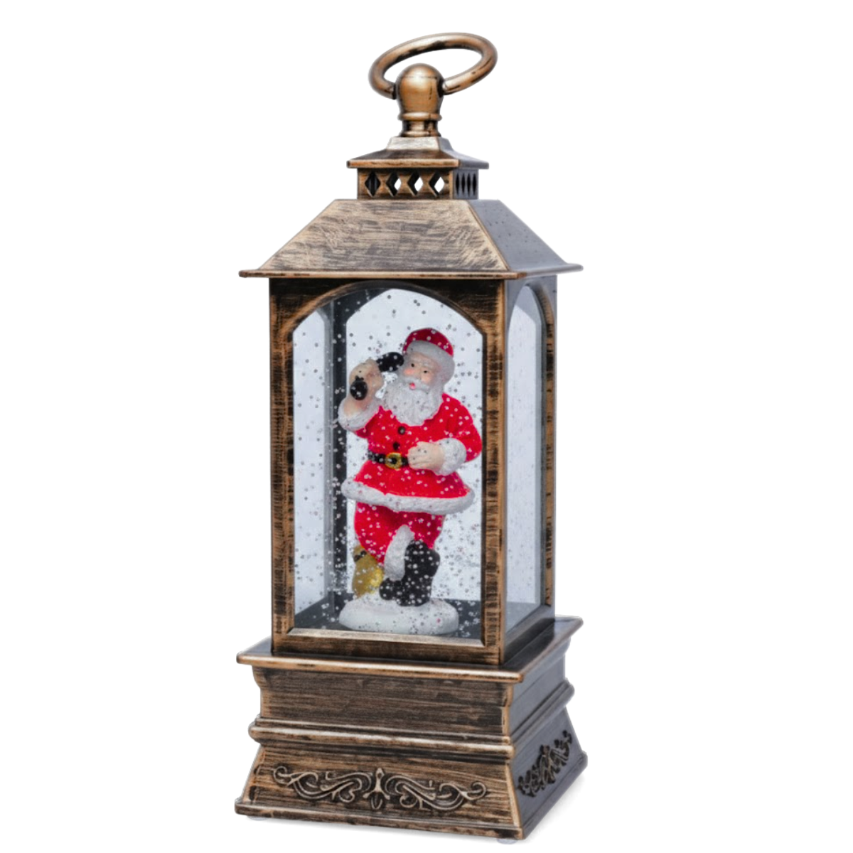 Felinar Decorativ Muzical, Mos Craciun, Iluminare LED calda, Zapada in Miscare, Alimentare USB sau Baterii