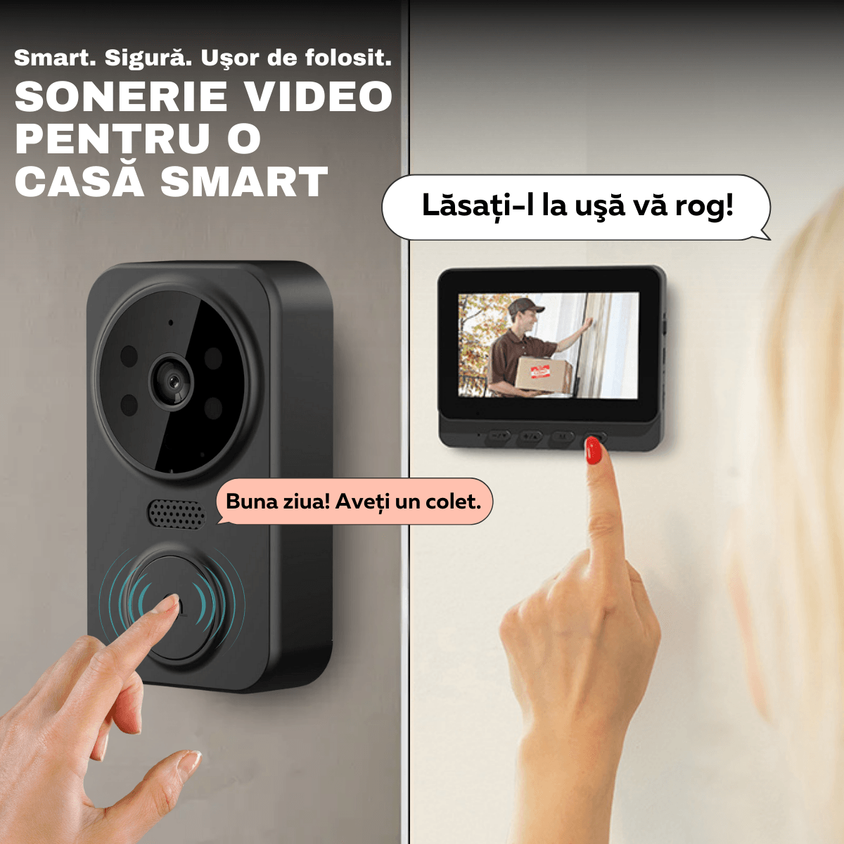 Sonerie Video Inteligenta, Fara Fir, Monitor IPS 4.3 inch, Comunicare bidirectionala, Night Vision, easyCTRL®