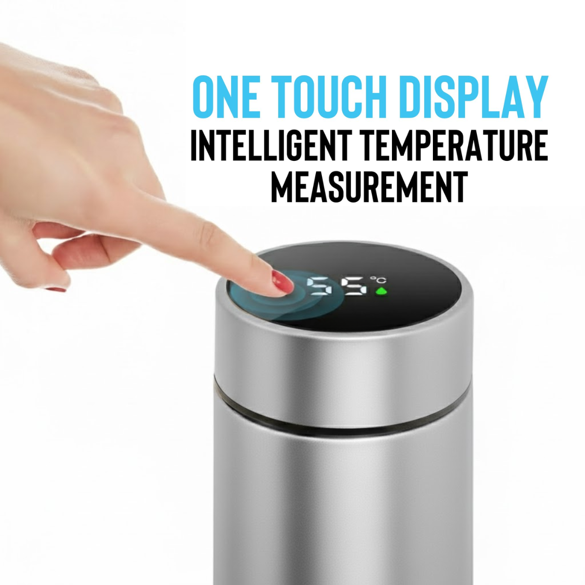 Termos Inteligent cu Afisaj LED Temperatura, Senzor Touchscreen, Infuzor de ceai, 500ml, Otel Inoxidabil, Argintiu, easyCTRL®