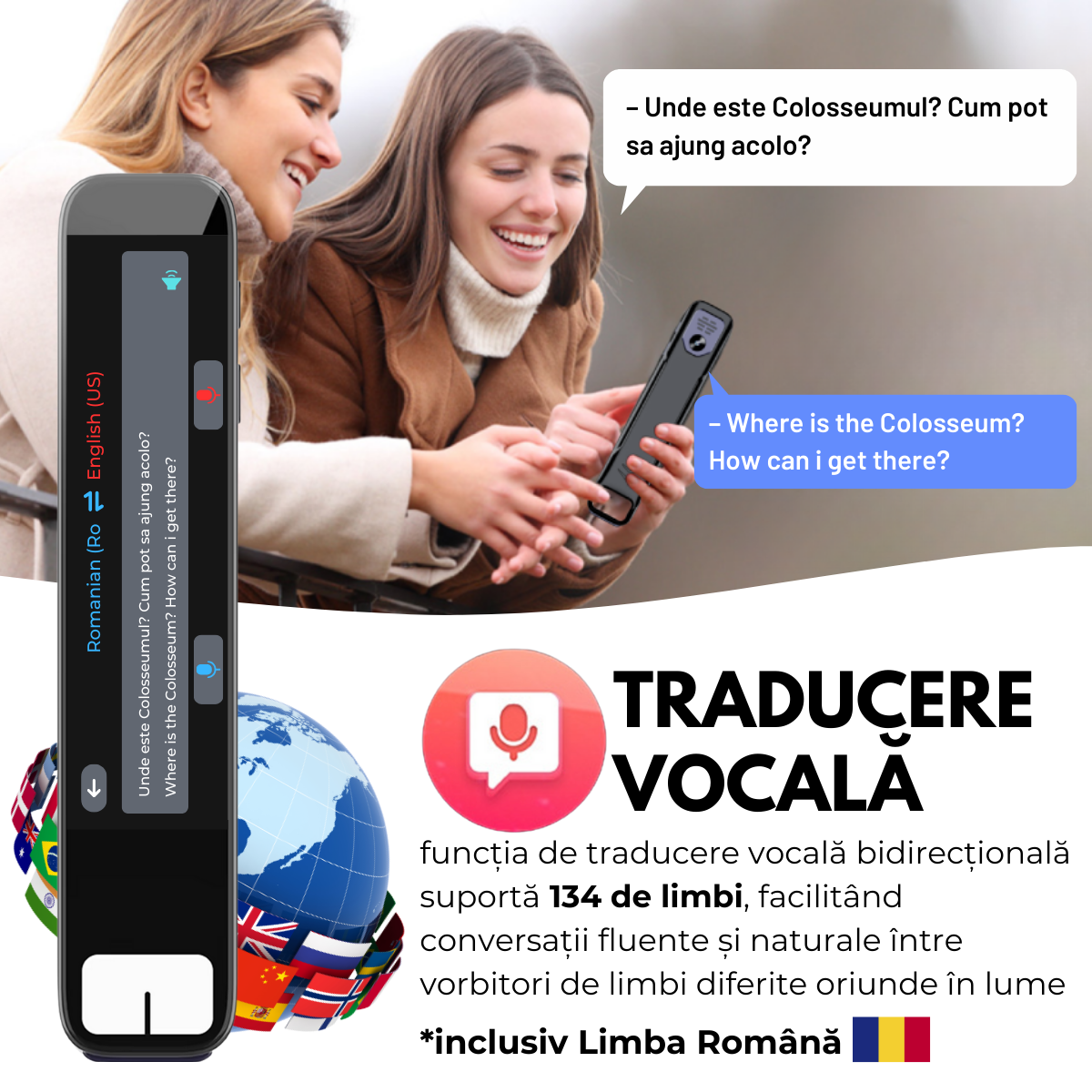 Traducator Inteligent cu ChatGPT, Wi-Fi, Bluetooth, 134+ Limbi, 8GB, Traducere vocala, Camera Foto, Scanare OCR, Reportofon, Dictionar, Calculator, GP1, easyCTRL®