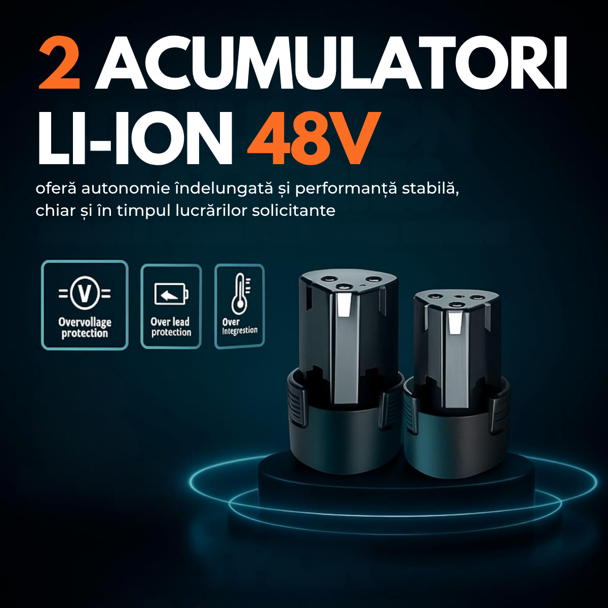 Masina de gaurit si insurubat, Bormasina cu percutie, Cutie cu 25 accesorii, 2 Acumulatori 48V, 2 trepte 350/1350 RPM, Cuplu 32 Nm, Mandrina 10mm