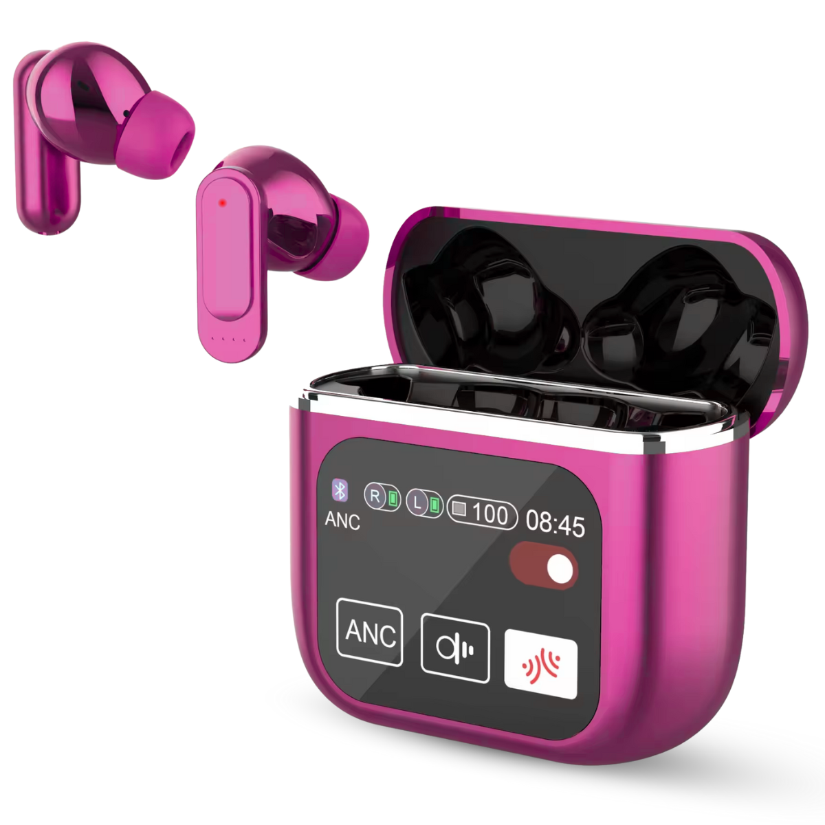 Casti Wireless In Ear, Carcasa cu Touch Screen, Bluetooth 5.4, Control Tactil, Anulare Zgomot ANC + ENC, Mov, easyCTRL®