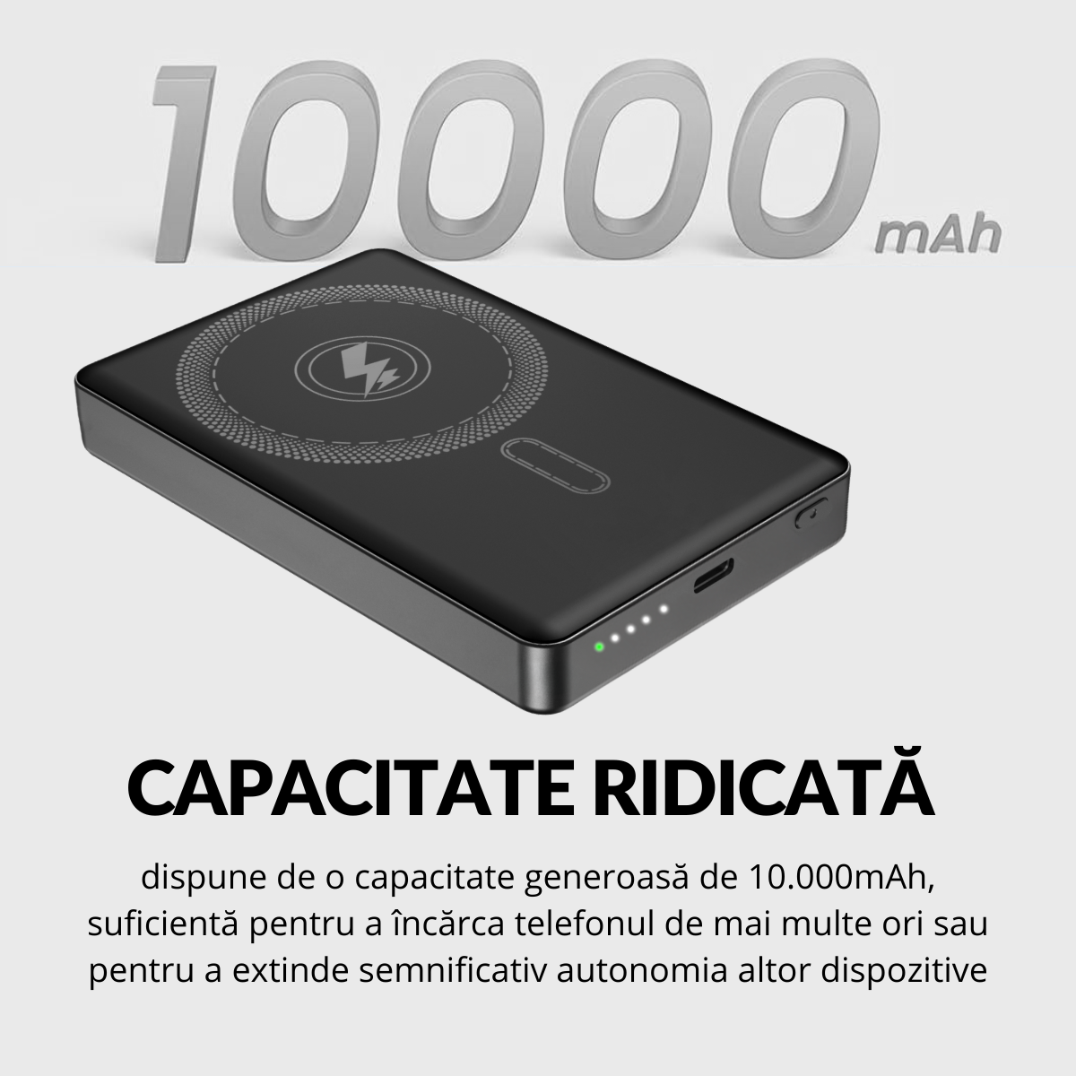 Baterie Externa Wireless, 10000mAh, Portabila, Compatibila Magsafe iPhone 16/15/14/13/12/Pro/Mini/Pro Max si Android, Incarcare Rapida Magnetica 15W, Prin Cablu Type-C 20W, easyCTRL®