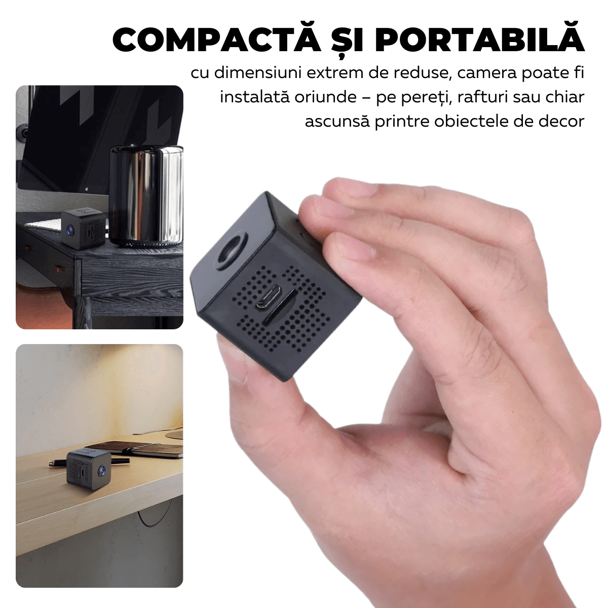 Mini Camera Ascunsa, Wi-Fi, Prindere magnetica, Suport rotativ 360°, Monitorizare video in timp real, Night Vision, Detectare miscare, X1, easyCTRL®
