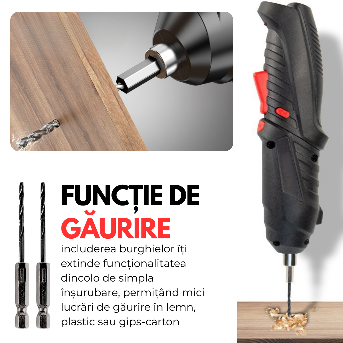 Surubelnita Electrica fara fir, Cutie cu 47 accesorii, Acumulator 3.6V 1800mAh, 250 RPM, Cuplu 3 Nm, Iluminare LED