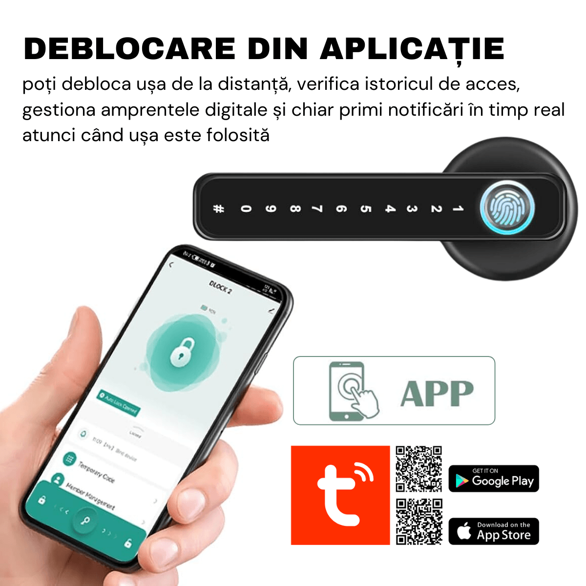 Yala Smart Lock, Tuya App Access, Ujjlenyomat, Kártya, Ideiglenes és állandó jelszavak, Kulcs, easyCTRL®