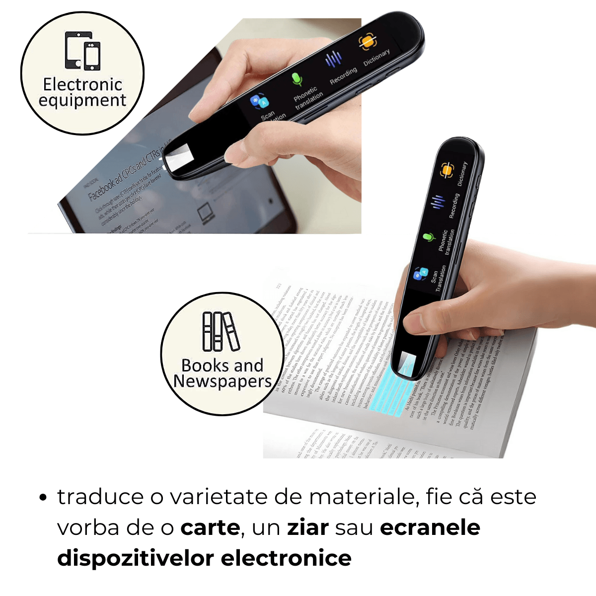 Traducator Inteligent, Traducere vocala, Scanare OCR, Reportofon, Dictionar, Ecran Tactil, 112 Limbi, easyCTRL