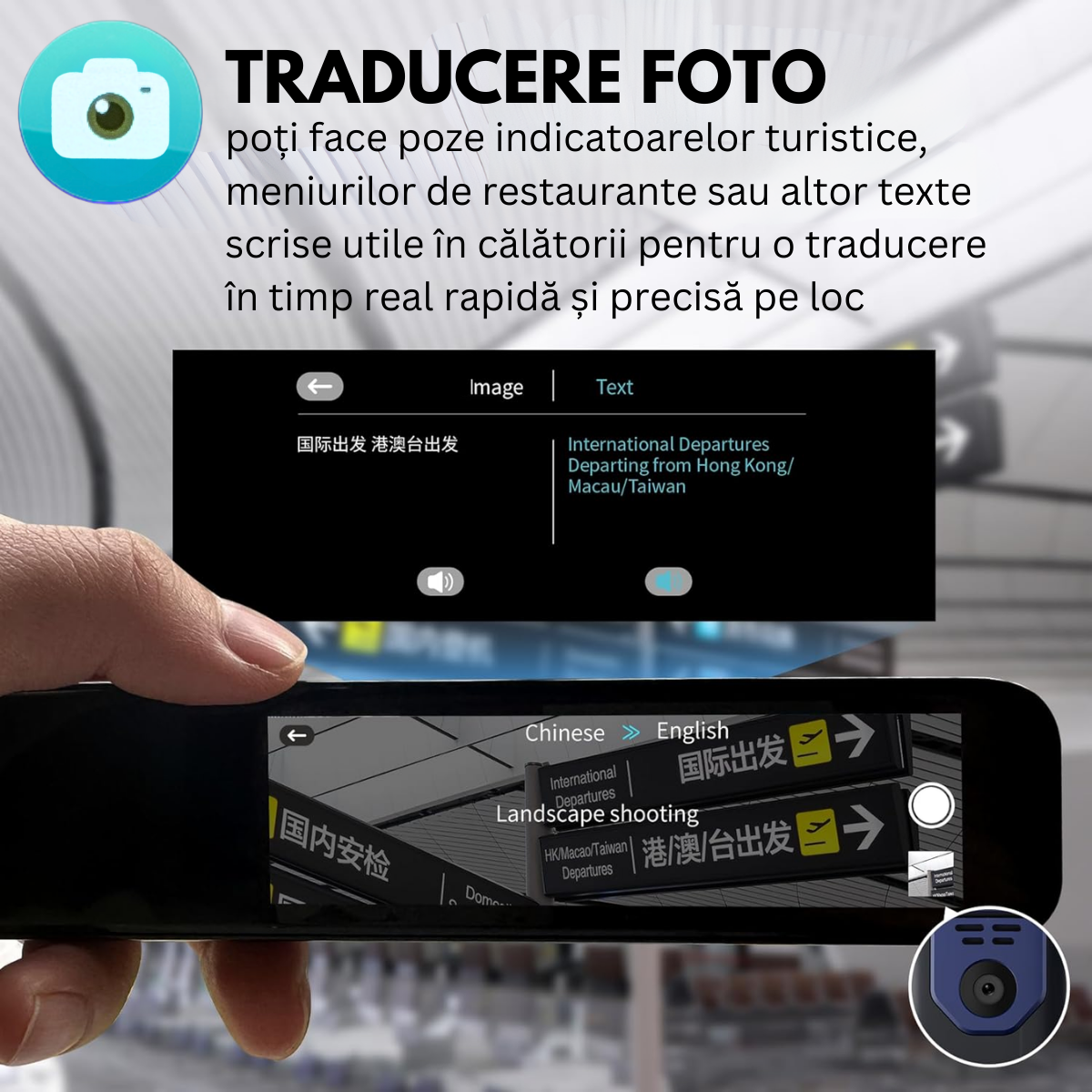 Traducator Inteligent cu ChatGPT, Wi-Fi, Bluetooth, 134+ Limbi, 8GB, Traducere vocala, Camera Foto, Scanare OCR, Reportofon, Dictionar, Calculator, GP1, easyCTRL®