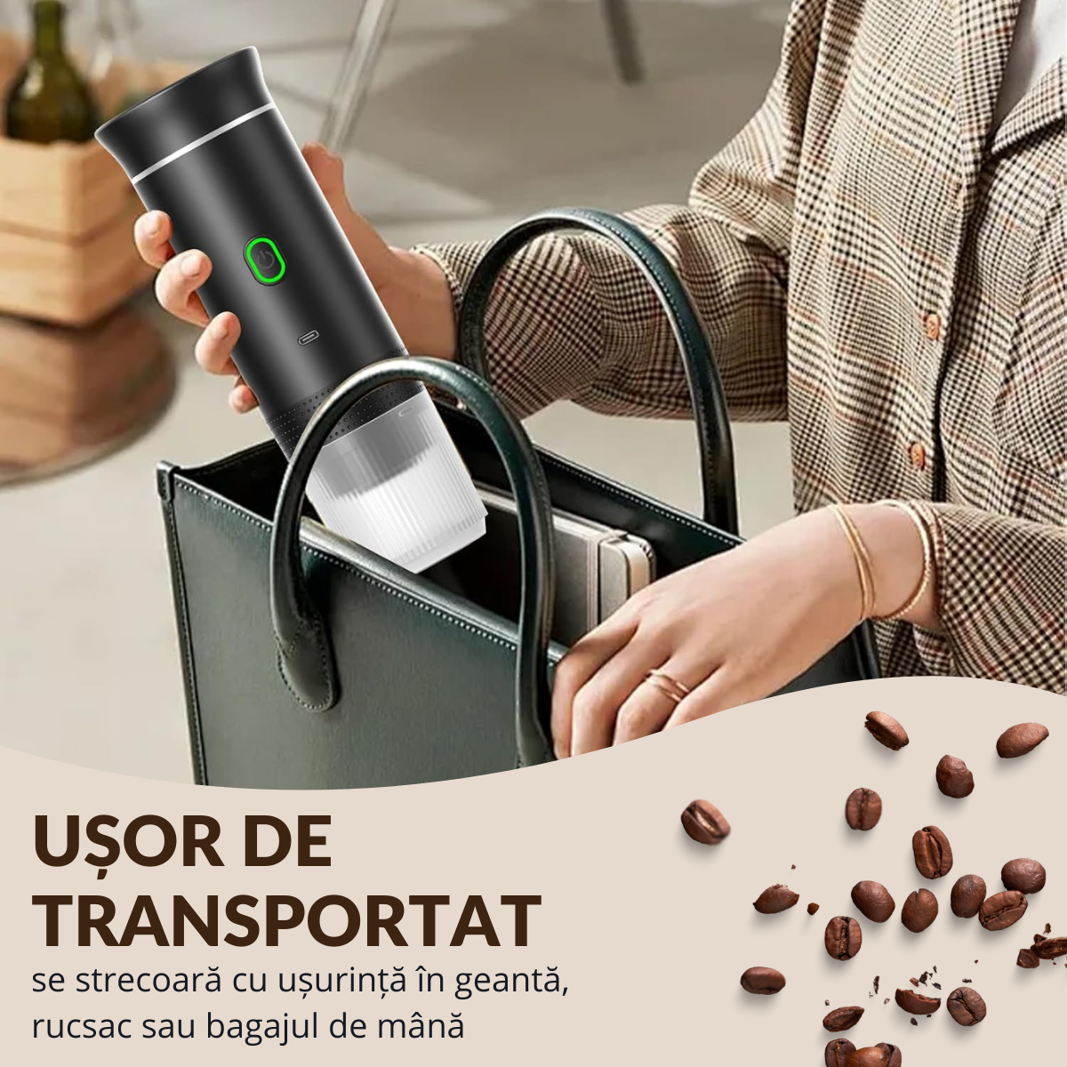 Espressor Portabil 3 in 1, Capsule Nespresso, Nescafe Dolce Gusto, Cafea macinata, 20 bar, 72W, Baterie 7500mAh,  easyCTRL®