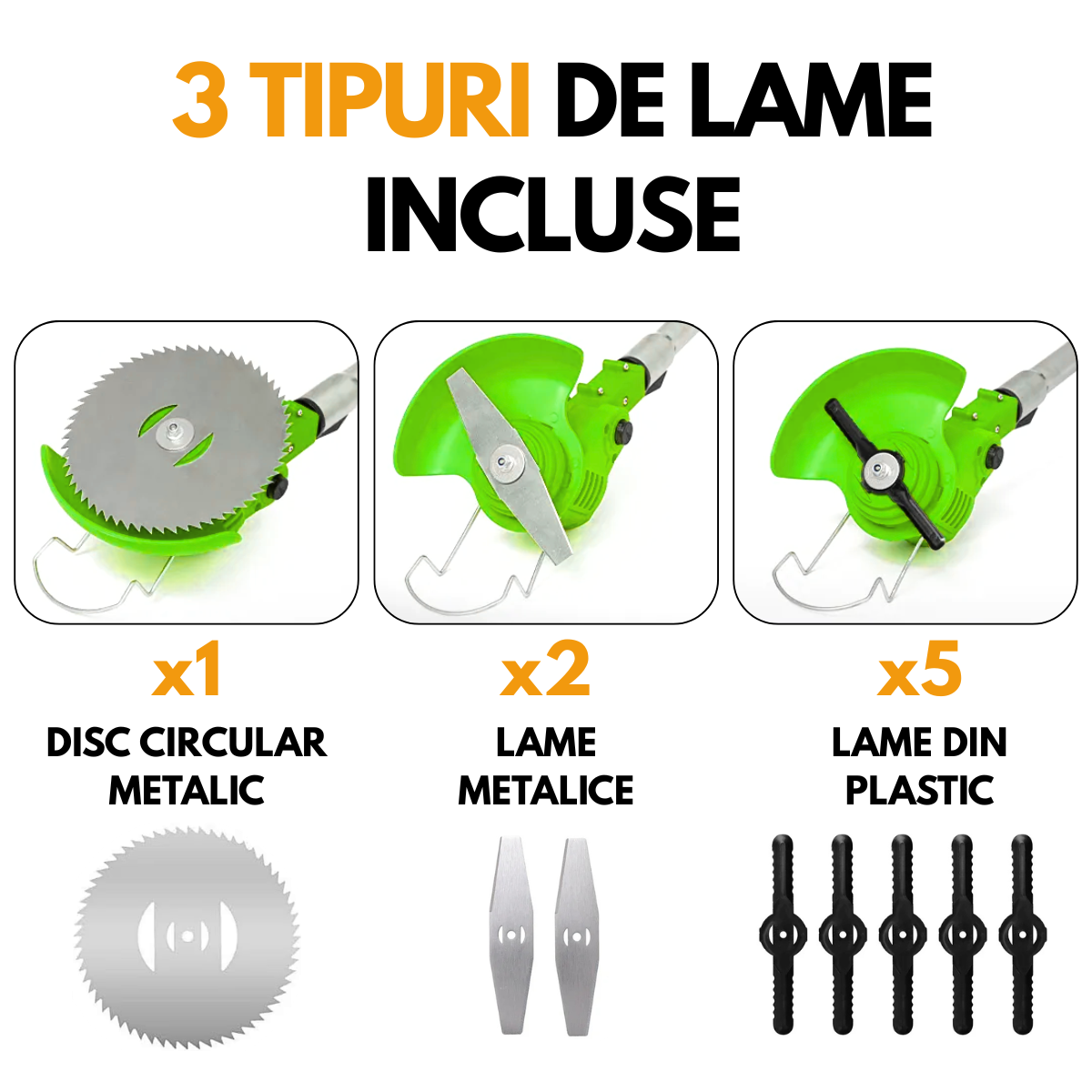 Motocoasa Electrica, Pentru Tuns Gazon, Iarba si Buruieni, 2 Acumulatori, 3 Tipuri de Lame, Extensibila, 18000 RPM