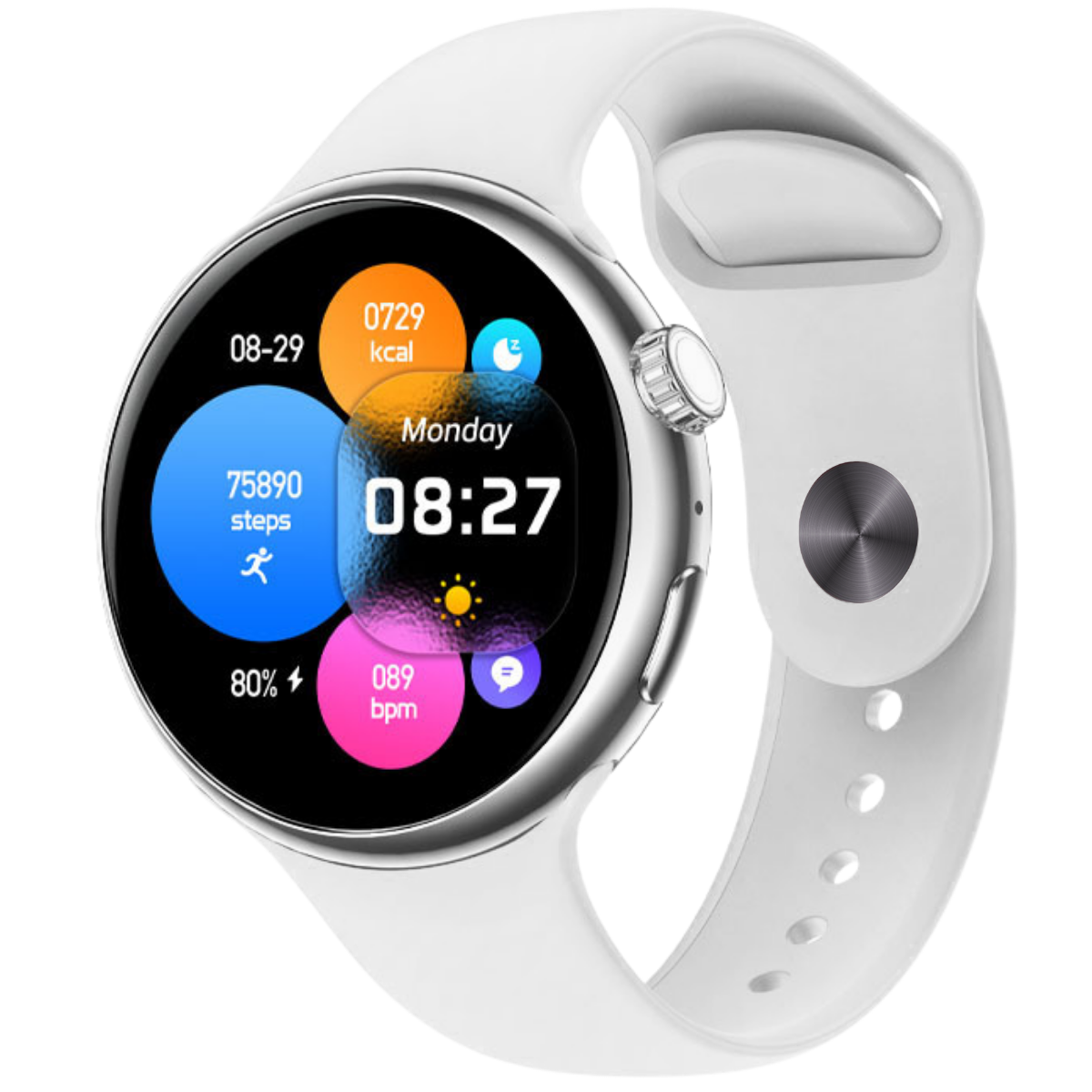 Ceas smartwatch de dama, Ecran Tactil LCD 1.46", Control prin Gesturi, Apel Bluetooth, Multi Sport, Monitorizare Sanatate, Alb, easyCTRL®